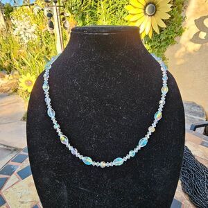 Vintage 1950s AB Aurora Borealis Iridescent Beaded Crystal Necklace